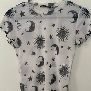 Rock Rose Couture Black and White Celestial Mesh Top